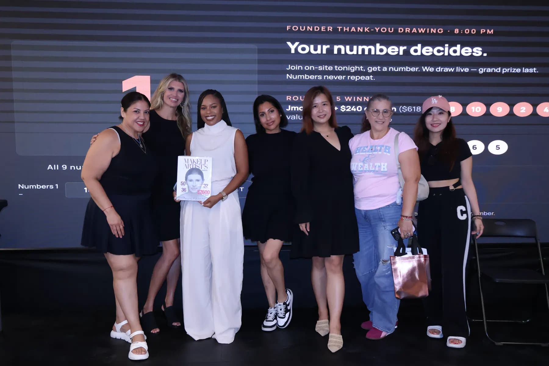 MiPalette event participants pose together after the founder thank-you prize presentation.