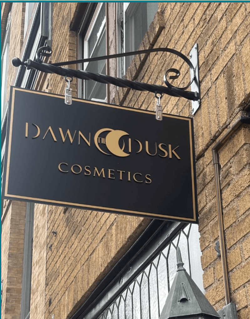 Dawn Till Dusk Cosmetics storefront sign